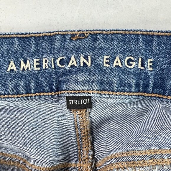 American Eagle Jean Women 37x30* High Rise Artist Flare Blue Faded Denim Tag 18R - Picture 7 of 16